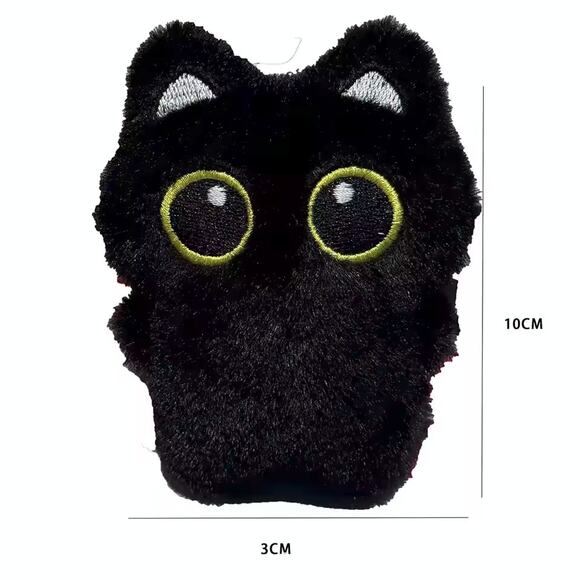 Cute Kawaii Goth Mini Black Kitty Cat w/ scarf Plush toy Keychain - Picture 5 of 5
